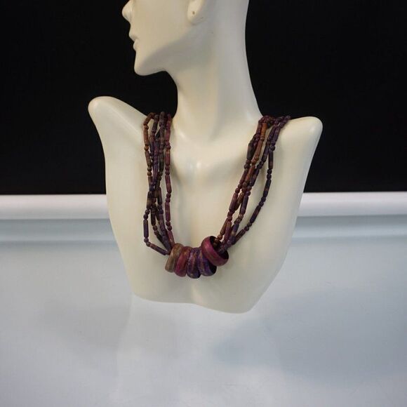 Funky Retro Statement Necklace Bohemian 5 Strand Metal Beads 5 Ring Pendants - Picture 1 of 7